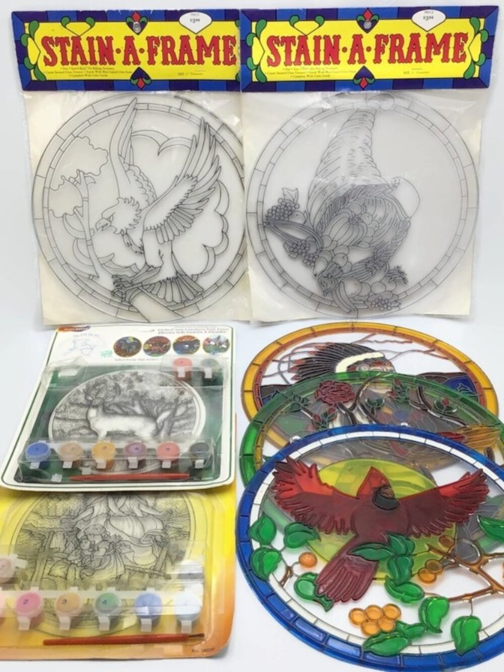Stain A Frame Sun Catcher Craft Lot Kits + Finished Pieces Vintage